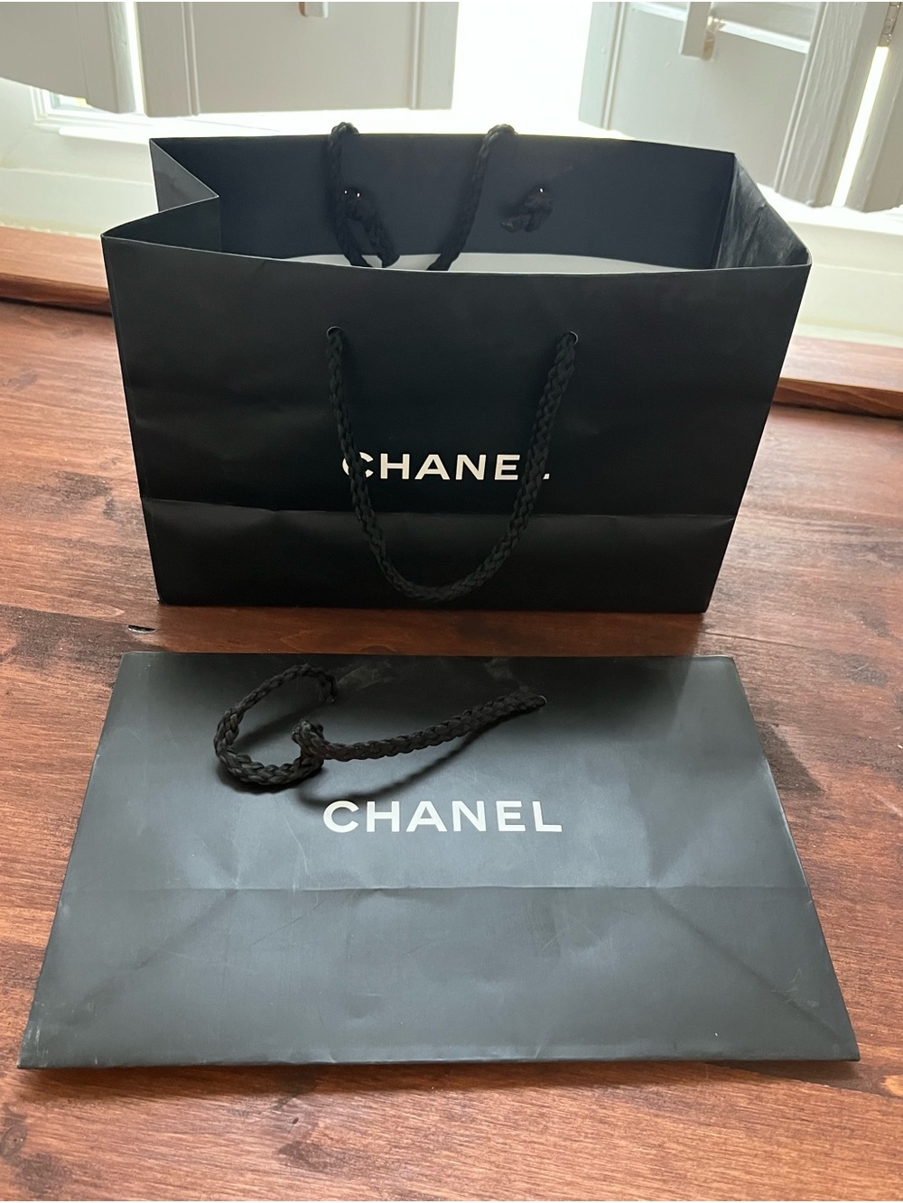 CHANEL Black and White Logo Shopping Bags Set